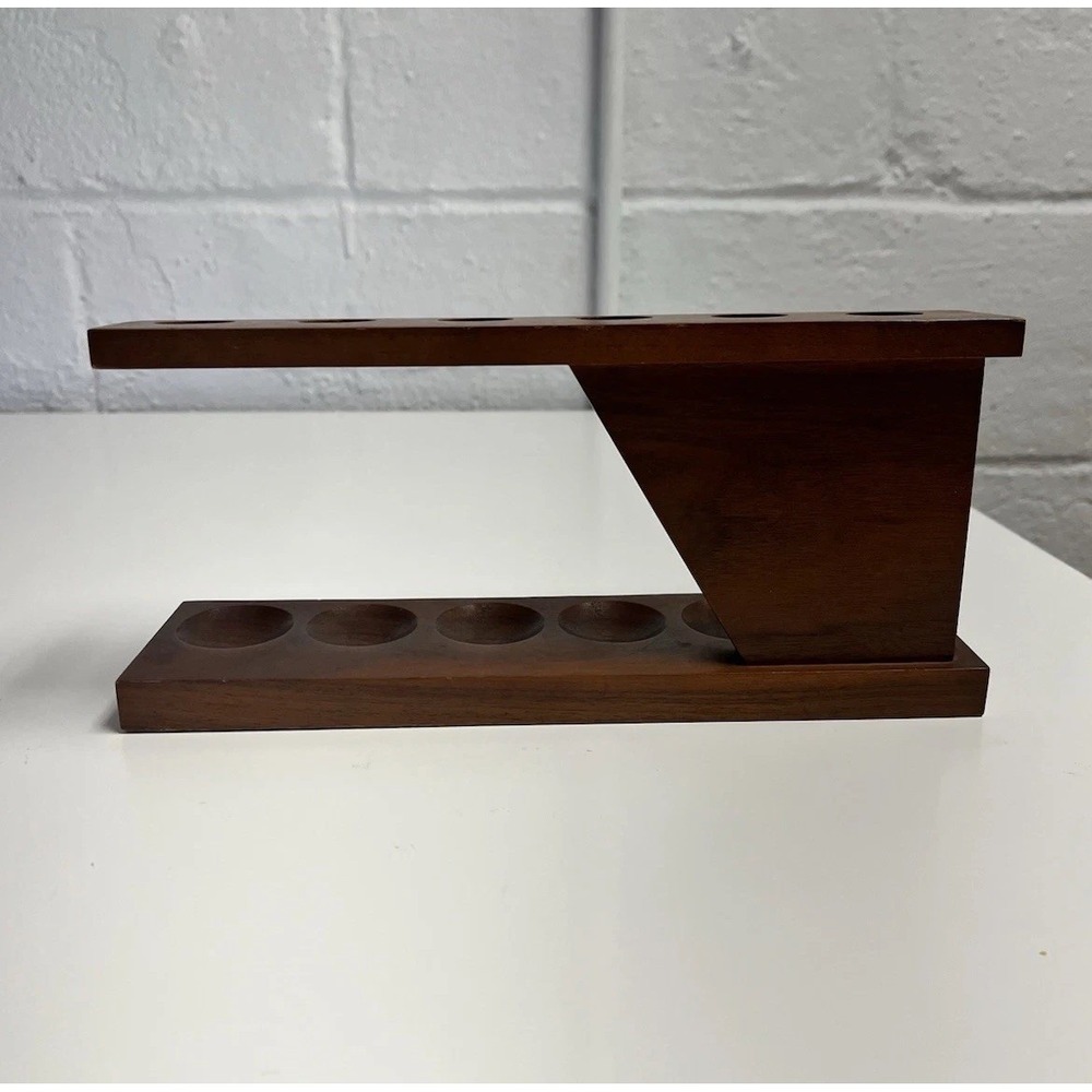 Fairfax Vintage Walnut Wood 6 Pipe Display Stand Holder Angled Unique USA - Picture 8 of 12